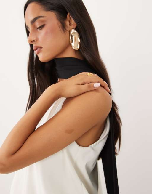 ASOS DESIGN one shoulder with tie neck maxi dress in mono colour block, 2 of 4