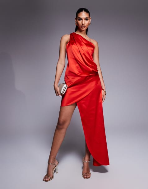 ASOS DESIGN one shoulder wrap front mini dress in red - view 1