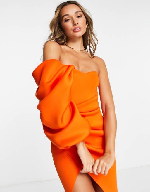 ASOS Pencil Dress With Fold Sleeve Detail in Orange