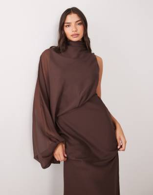 Asos Design One Sleeve Blouson Overlay Bias Cut Maxi Dress In Multi