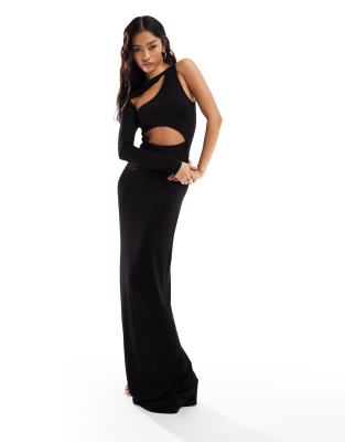 Asos Design One Sleeve Cut-out Maxi Dress In Black