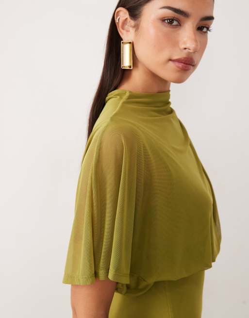 ASOS DESIGN one sleeve drape bodice maxi dress in green, 2 of 4