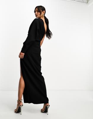 ASOS DESIGN one sleeve drape detail midi dress with high