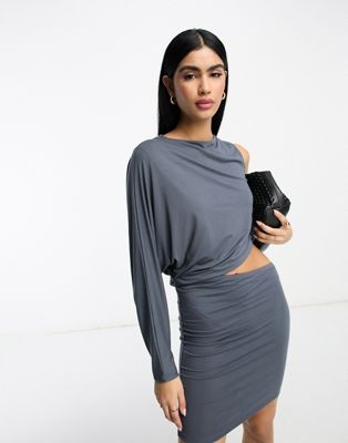 ASOS DESIGN one sleeve mini tee dress with cut out waist in slate grey - ASOS Price Checker