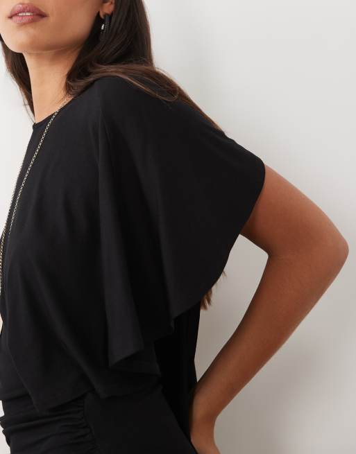 ASOS DESIGN one sleeve top with asymmetric drape detail in black, 3 of 4
