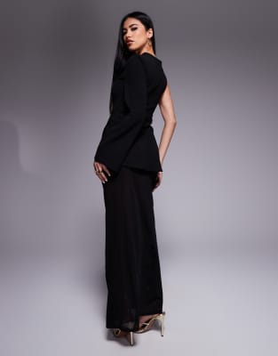 Asos Design One Sleeve Trim Detail Maxi Dress With Sheer Skirt In Black