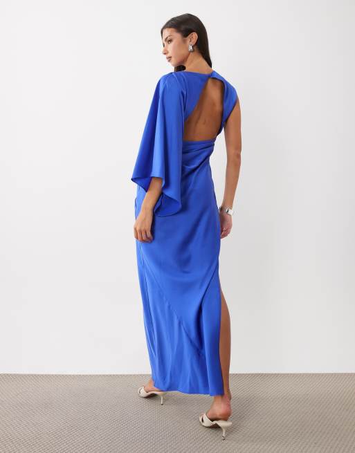 ASOS DESIGN oneshoulder maxikjole med åben ryg i blå, 4 af 4