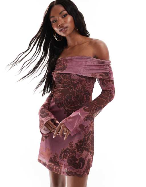 ASOS DESIGN - Oneshoulder-minikjole med paisley-print i mesh