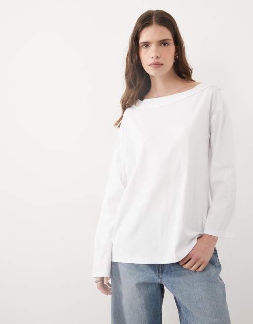 ASOS DESIGN oneshoulder oversized langærmet T-shirt i hvid, 3 af 4