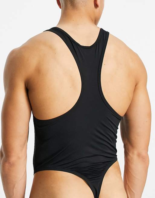 ASOS DESIGN onesie bodysuit with racer back in black