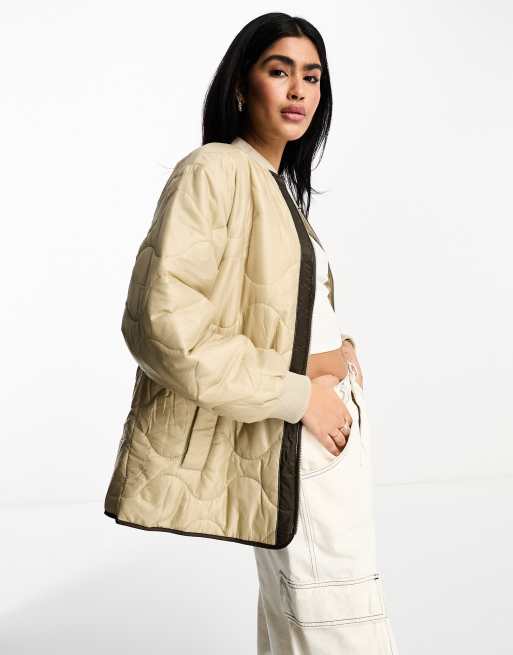 ASOS DESIGN onion quilt bomber jacket in camel