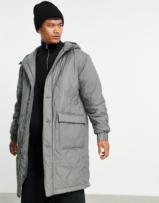 ASOS DESIGN onion quilted parka jacket in grey