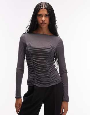 Onion Skin - Top manches longues à corsage froncé - Anthracite-Gris L