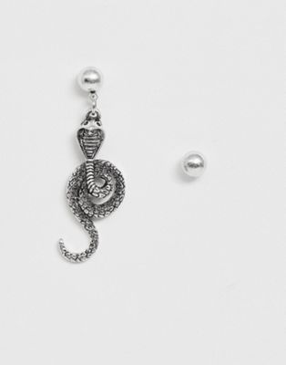 ASOS DESIGN - Oorbel met slang en een oorknopje in gepolijst zilver