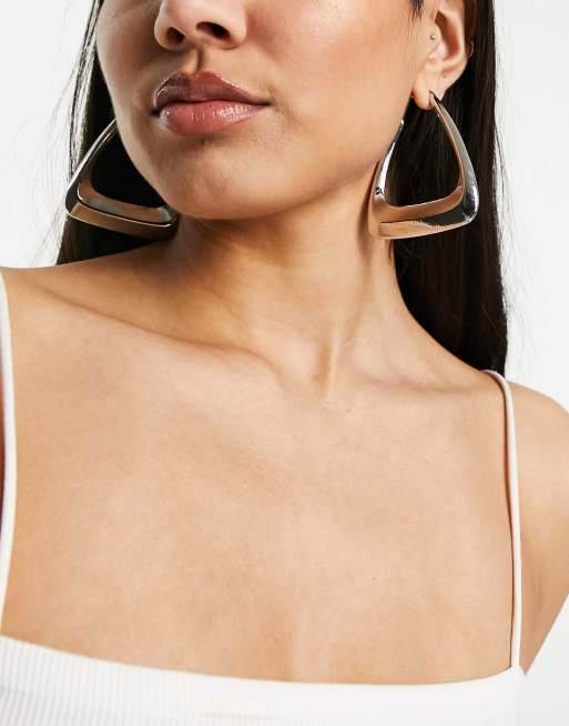 ASOS DESIGN - Oorbellen in groot afgeschuind driehoekontwerp in zilverkleur