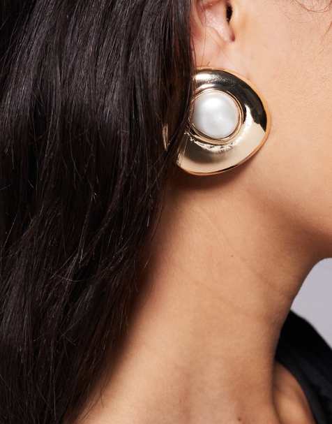 ASOS DESIGN - Oorbellen met abstracte cirkel en parel in goudkleur - view 1