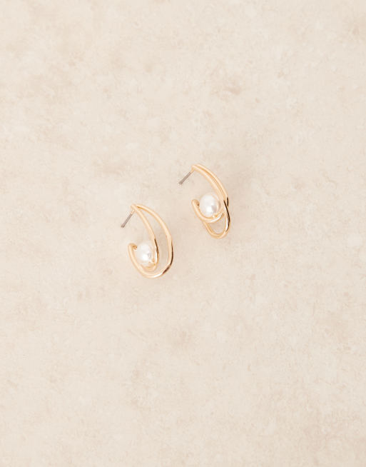 ASOS DESIGN - Oorbellen met dubbel ontwerp en imitatieparels in goudkleur, 3 van 3