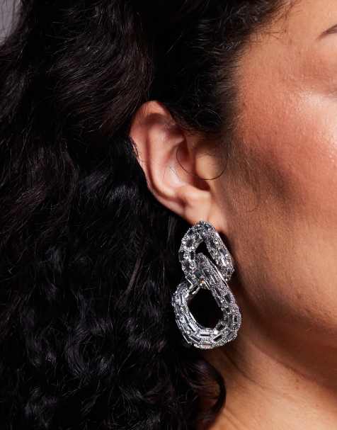 ASOS DESIGN - Oorbellen met dubbele ringen met sprankelende imitiatiekristallen versiering in zilverkleur - view 1