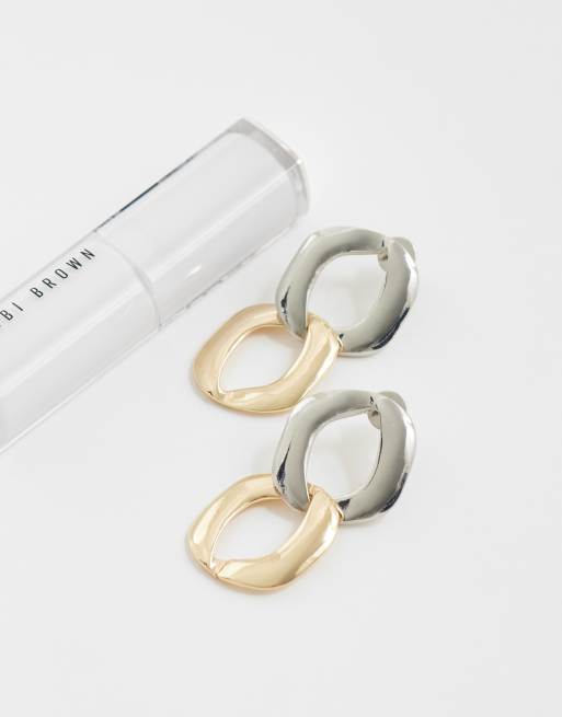 ASOS DESIGN - Oorbellen met dubbele schakels in gemengde zilver- en goudkleur, 2 van 4
