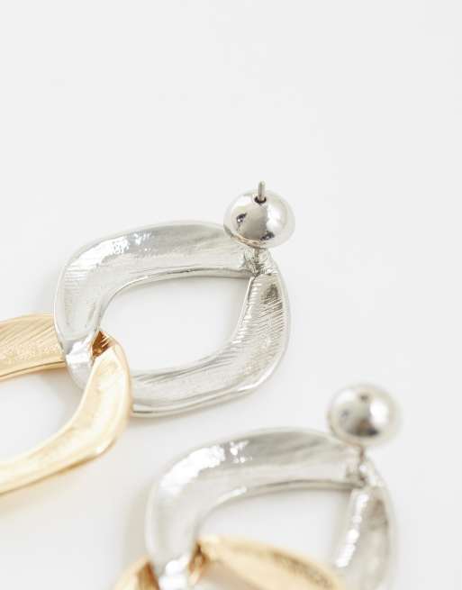 ASOS DESIGN - Oorbellen met dubbele schakels in gemengde zilver- en goudkleur, 3 van 4