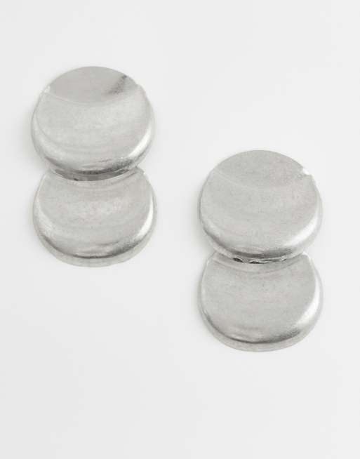 ASOS DESIGN - Oorbellen met dubbele schijf in geborsteld zilver, 2 van 4