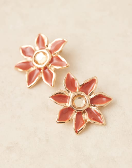 ASOS DESIGN - Oorbellen met grote bloem in oranje en goud, 2 van 3