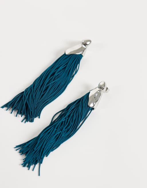 ASOS DESIGN oorbellen met hanger en kwastjes in donker petrol, 5 van 5