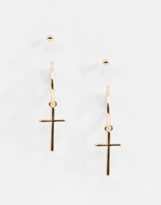 ASOS DESIGN - Kolczyki z krzy?ykiem w kolorze z?otym Z?oty