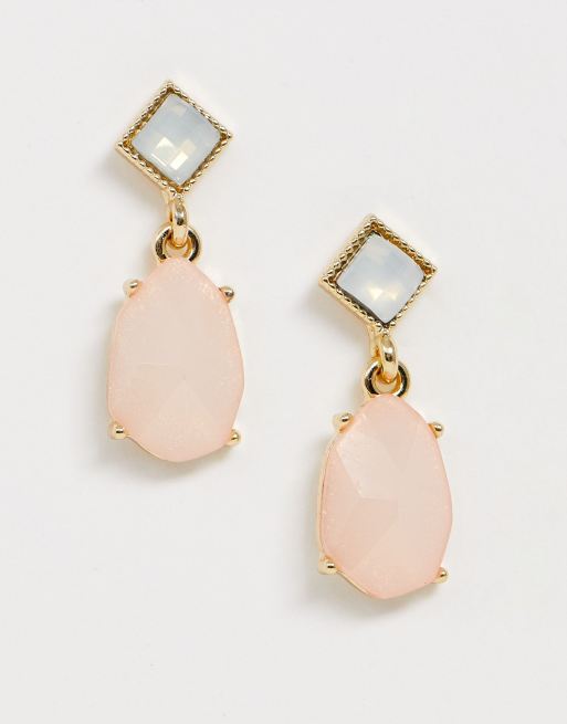 ASOS DESIGN - Oorbellen met pastelroze hangend siersteentjew en imitatieopaal knopje
