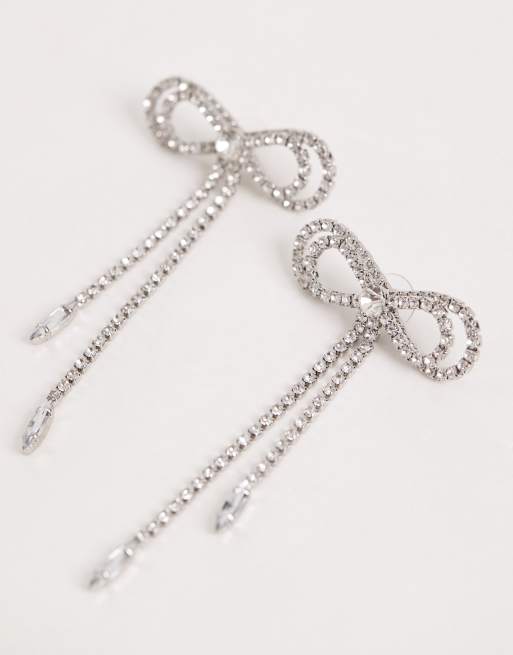 ASOS DESIGN - Oorbellen met strik en diamantjes in zilverkleur, 2 van 3