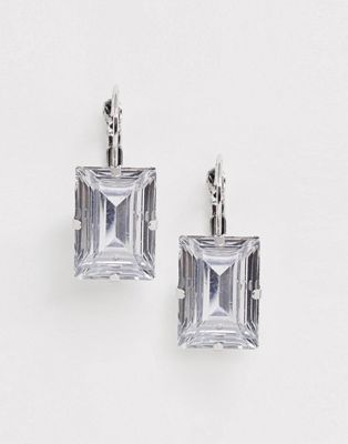 ASOS DESIGN - Oorbellen met vierkante kristallen hanger in zilverkleur
