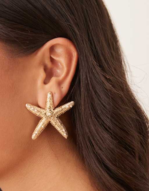 ASOS DESIGN - Oorbellen met zeestervorm met imitatiepareltjes in goudkleur