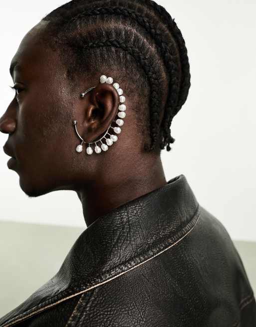 ASOS DESIGN - Oorcuff met imitatieparels in zilverkleur