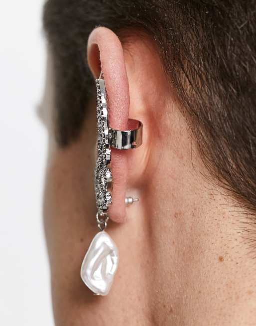 ASOS DESIGN - Oorcuff met parel en kristallen in zilverkleur, 3 van 4