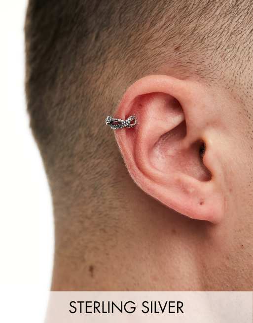 ASOS DESIGN - Oorcuff van echt zilver met verweven slangenmotief in gepolijst zilver