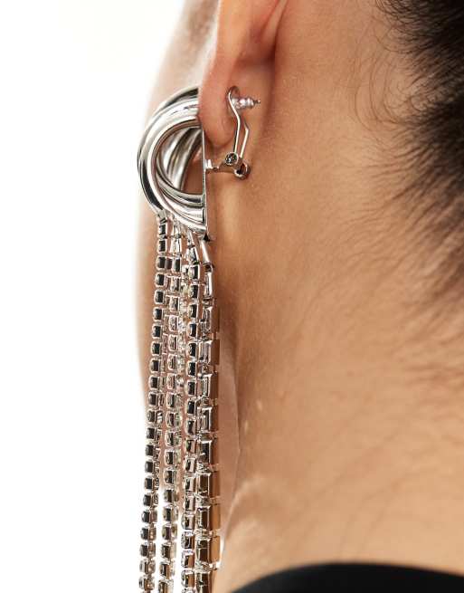 ASOS DESIGN - Oorhangers bezet met kristallen in zilverkleur, 2 van 4