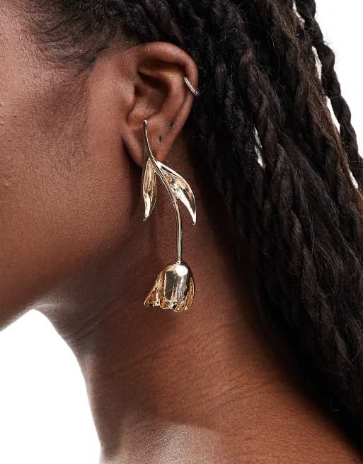 ASOS DESIGN - Oorhangers in de vorm van een roos in goudkleur