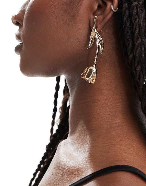 ASOS DESIGN - Oorhangers in de vorm van een roos in goudkleur, 4 van 4
