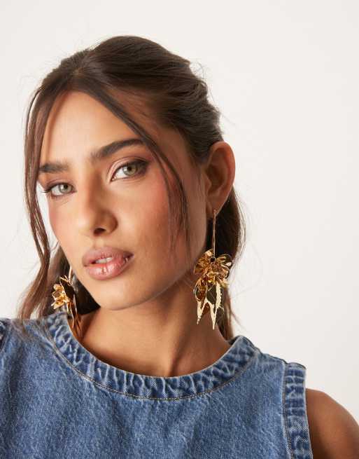 ASOS DESIGN - Oorhangers met bloembladen in goudkleur, 3 van 3