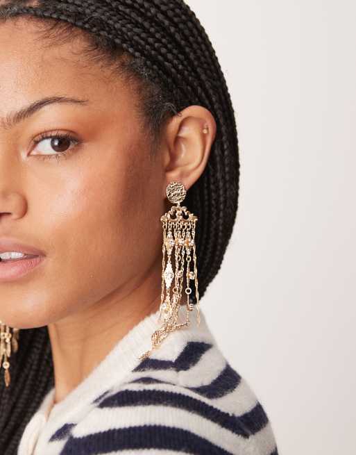ASOS DESIGN - Oorhangers met boho kristallen kwastjes in goudkleur