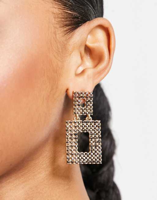 ASOS DESIGN - Oorhangers met dubbel rechthoekig ontwerp met kristallen in goudkleur 