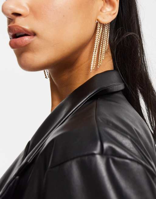 ASOS DESIGN - Oorklemmetje met kristallen kwastjes in goudkleur