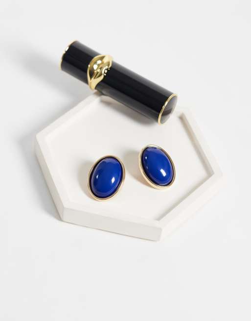 ASOS DESIGN oorknopjes met blauwe steen in goudkleur, 2 van 4