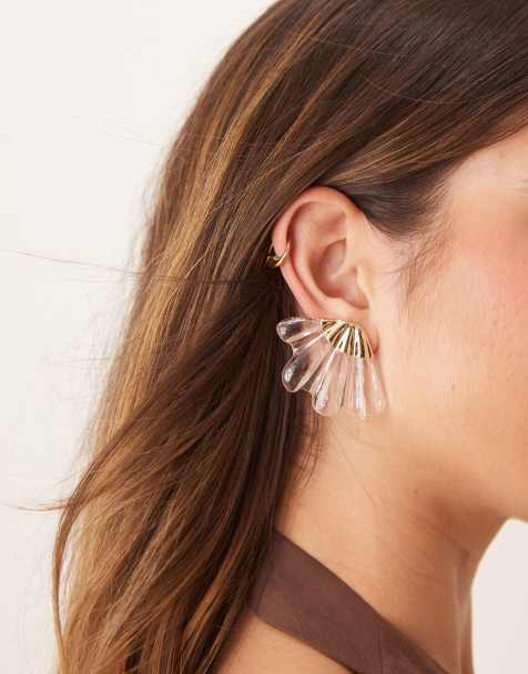 ASOS DESIGN - Oorknopjes met doorzichtig waaierontwerp van hars in goudkleur - view 1