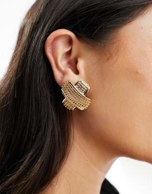 ASOS DESIGN - Oorknopjes met gekruist ontwerp met vintage look in goudkleur