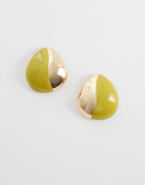 ASOS DESIGN - Oorknopjes met gemengde metalen in groen en goudkleur - view 1