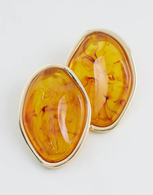 ASOS DESIGN - Oorknopjes met gesmolten ambersteen in goudkleur, 5 van 5