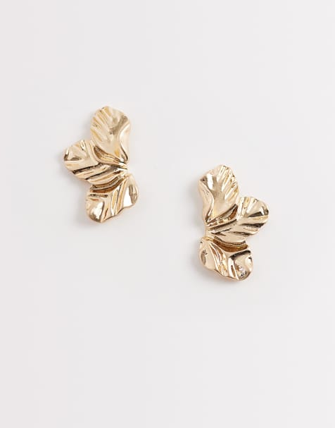 ASOS DESIGN - Oorknopjes met halve bloemblaadjes in goudkleur - view 1