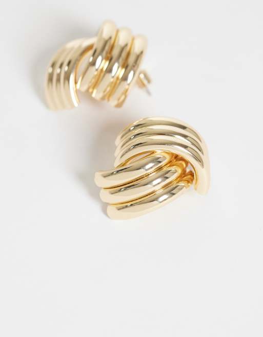 ASOS DESIGN oorknopjes met kruisende ribbelstructuur in goudkleur, 3 van 4