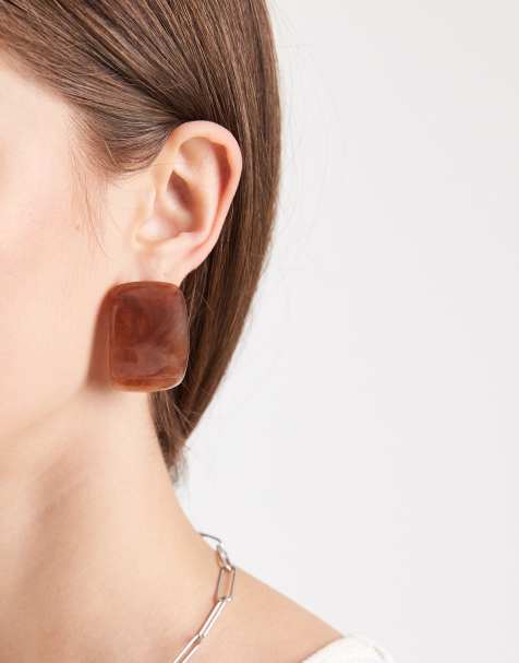 ASOS DESIGN - Oorknopjes met langwerpig design in chocoladebruin - view 1